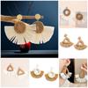 Hand-Woven Geometric Rattan Raffia Earrings, Retro Resort Fan Stud Earrings, Earrings For Women