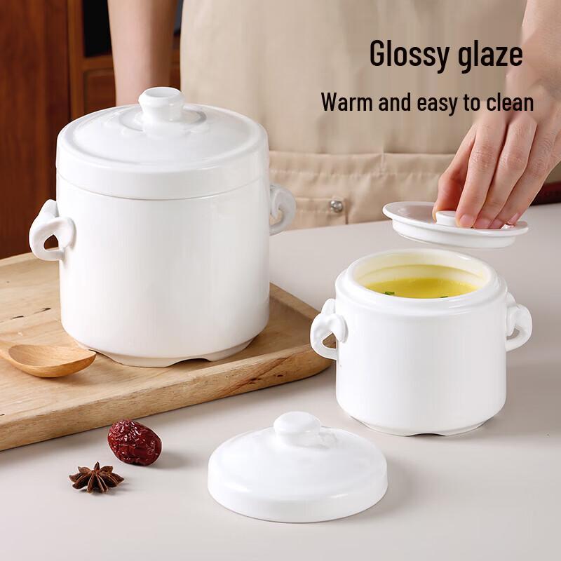 Baijie Ceramic Double-Lid Double-Boiler Stew Pot