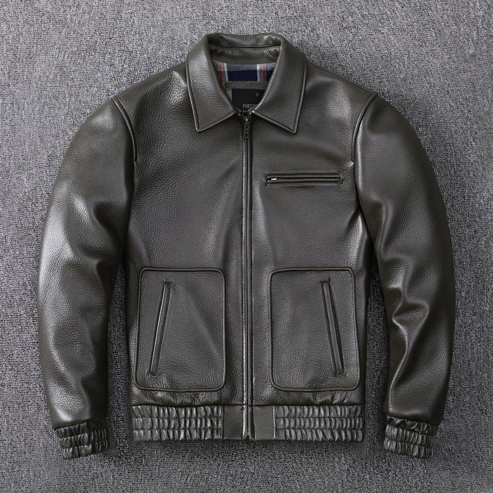 

Утолщенная куртка из натуральной кожи из коровьей кожи высшего слоя для мужчин, летный костюм ВВС, большой размер, лацкан, повседневная куртка S