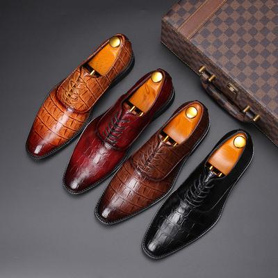 Fashion Men Crocodile Grain Leather Shoes Dress Business Office Shoe Mens Wedding Party Derby Shoes Men's Square Toe Flats Sizes 38-48