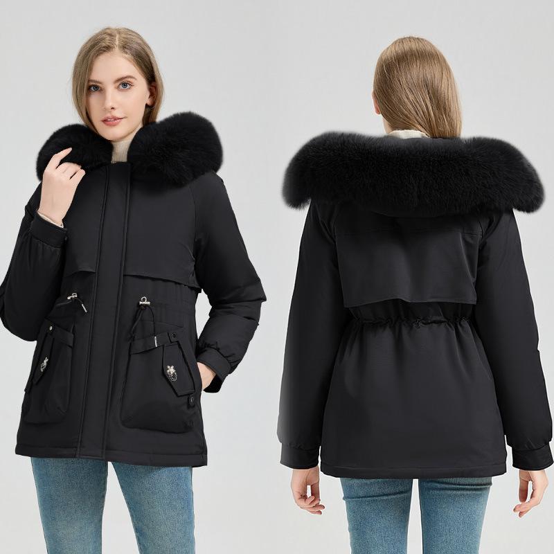 Winter New Hooded Cotton-padded Clothes Versatile Simple Removable Fur Collar Jacket