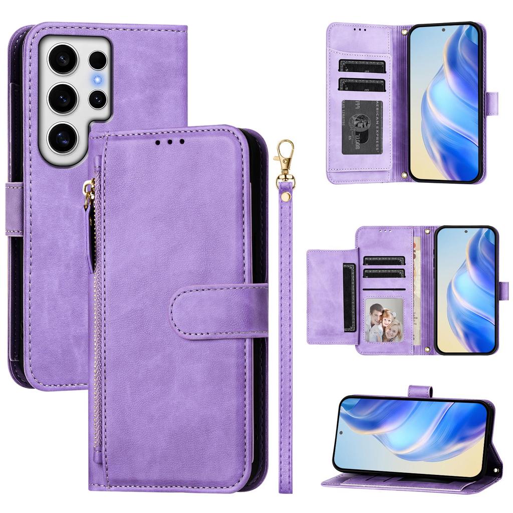 For Samsung Galaxy S24 Ultra Case Zipper Pocket Multiple Card Slots Leather Phone Cover