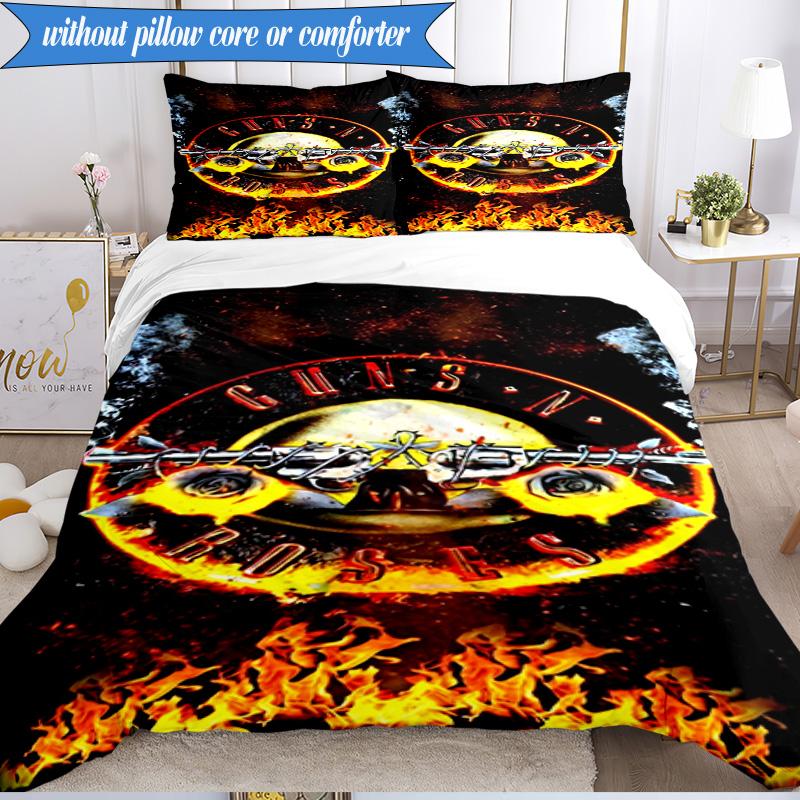 3PCS Guns Roses Fire Logo Bedding Set,Including 1pc Duvet Cover And 2pcs Pillowcases Perfect for Bedroom, Dormitory, Fan Christmas gift