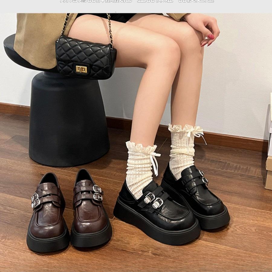 [Uncle Shoes] Muffin Loafers, the New Spring Fashion College Style Increases 2025 Retro Thick-soled Small Leather Shoes for Women