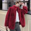 Women Coat Solid Color Double-Sided Velvet Coat with Pockets Warm Long-Sleeved Autumn Winter Outerwear