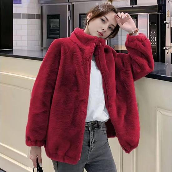Women Coat Solid Color Double-Sided Velvet Coat with Pockets Warm Long-Sleeved Autumn Winter Outerwear
