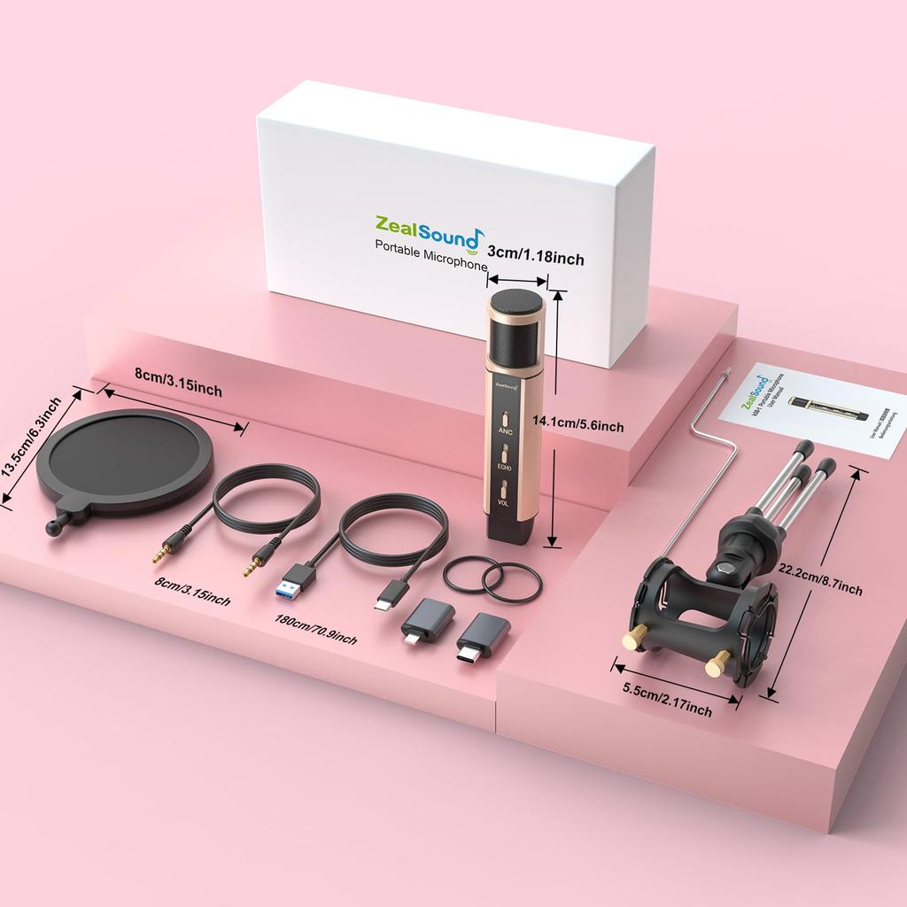 ZealSound Condenser PC Microphone USB Cardioid Polar Volume Plug Live Compatible with and PS5 Microphone, Set, Microphone, Pattern, Control, Echo, &