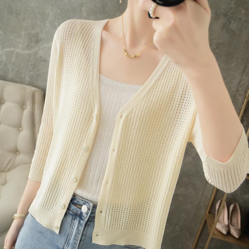 

Летний кардиган с V-образным вырезом и вырезами, с длинными рукавами, из ледяного шелка и накидка для защиты от солнца для женщин Extra Extra Large абрикосовый