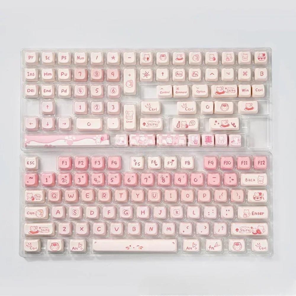 Cute Pink MAO Keycap Set PBT 134 Keys Kitten Keycaps for MX Switch HI75 HI8 68 F99 104 64 Mechanical Keyboards