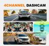 4K 360° Quad HD Dash Cam, Night Vision, WiFi, 4 Lenses, Rear Backup Camera