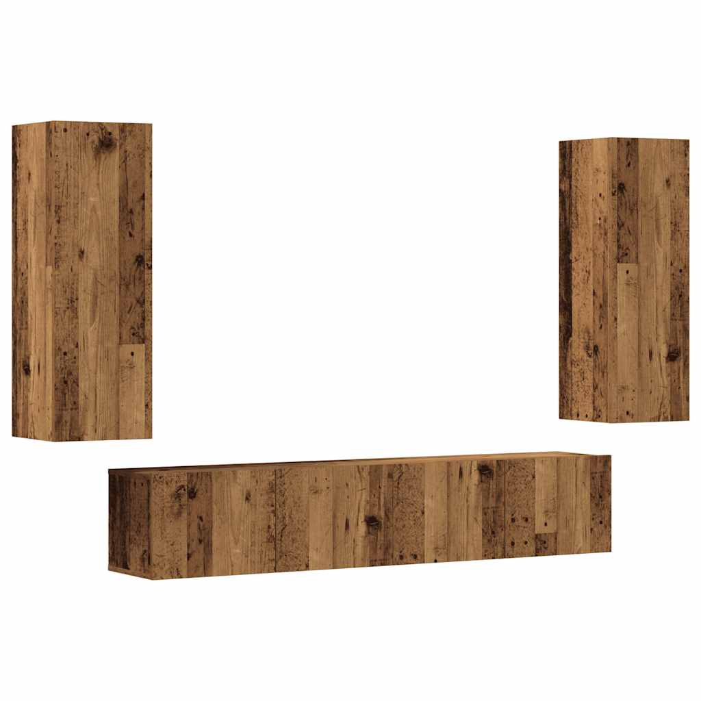 Wall Mounted TV Cabinets (Set of 4) Rustic Wood Look Engineered Wood