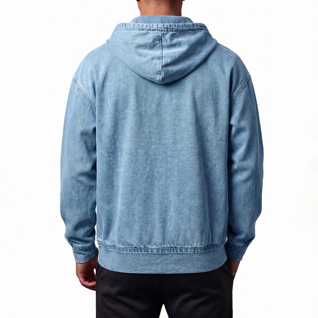 Men's Casual Full Zip Hooded Denim Jacket for Everyday Wear and Outdoor Activities