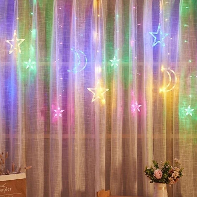 2.5M LED Lights Romantic Moon Star LED Curtain String Lighting Strip Holiday Wedding Garland Party Decoration