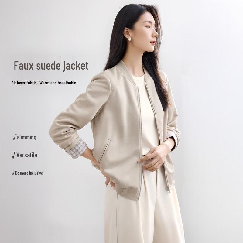 IHIMI Women s Faux Suede Plaid Baseball Jacket S хаки