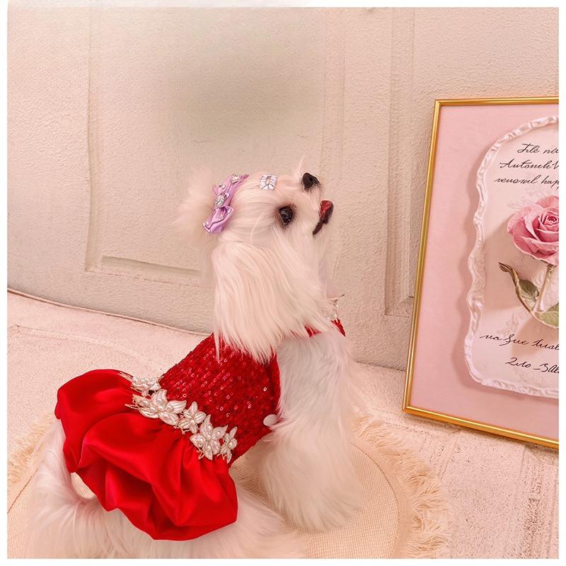 Pet Autumn/Winter Christmas Dress Pet Princess Dress Wedding Dress Yorkshire New Year Teddy Coat Dog Clothes for Small Dogs