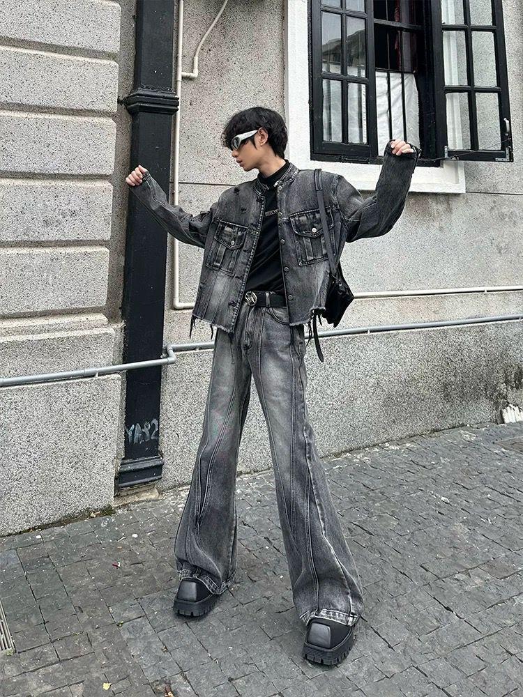 

Оригинальный деконструированный шерстяной джинсовый костюм: Ретро плиссированный двухкомпонентный купальник 2024 M