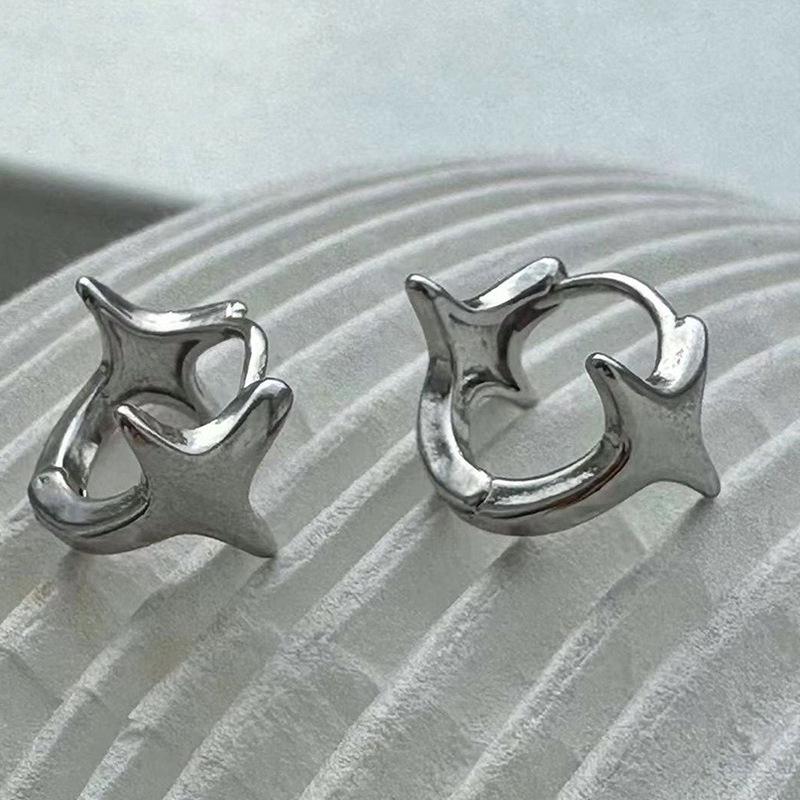 Korean Niche Starburst Metal Hoop & Stud Earrings for Women - Versatile Cold Style