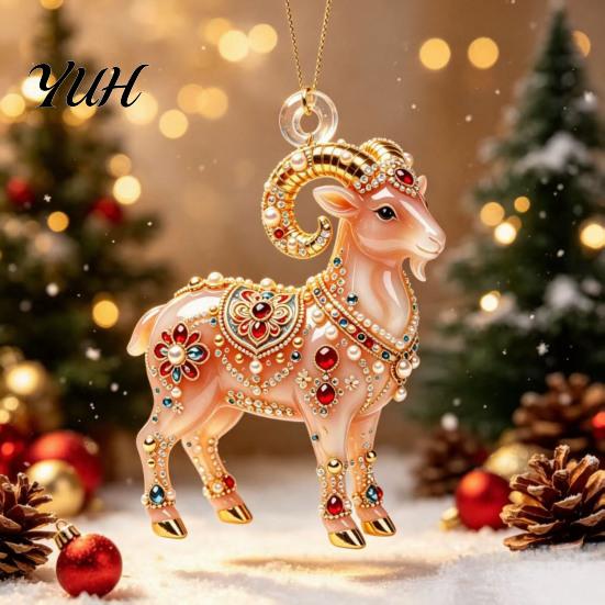 Decorative Wall Pendant 2D Sheep Hanging Ornament, Acrylic Pendant, Cute Animal Ornament New Year Decoration for Christmas Tree, Mantel, Car Interior