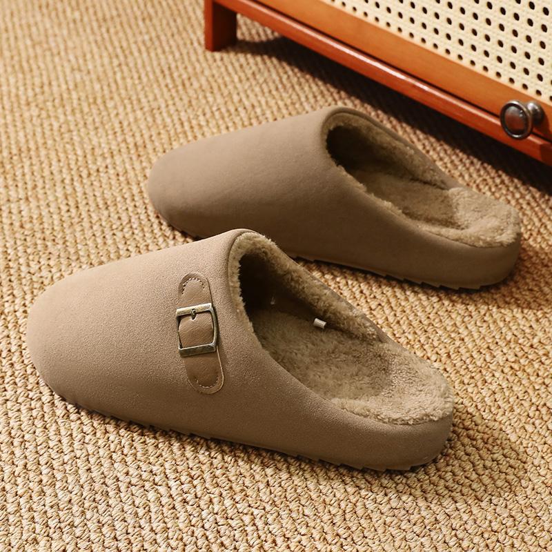 2026 New Unisex Winter Home Slippers Fashion Buckle Design Warm Fleece Lined Non - Slip Indoor Comfort Slippers New Arrival