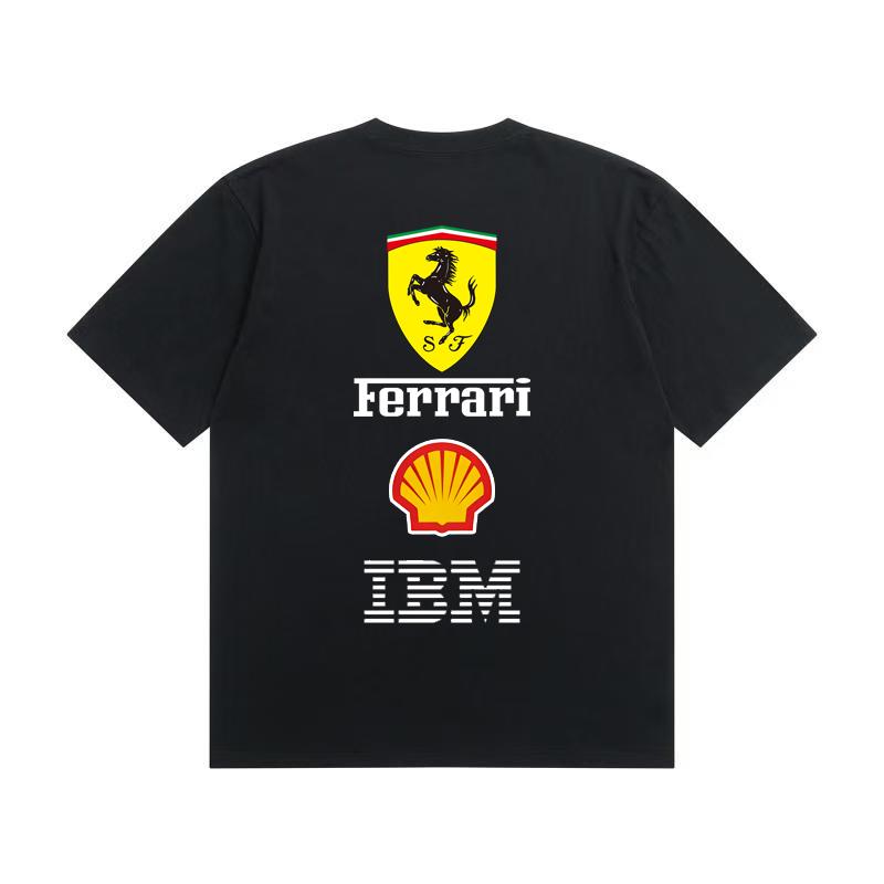 Herren und Damen Oversize Ferrari F1 Renn T-Shirt Klassischer Sponsoren Logo Druck Kurzarm Motorsport Lässig Streetwear Tee