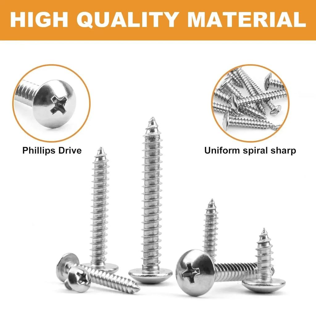VKKM Stainless Steel Screw Assortment, 50 Pieces, M4.8 Multi-Specifications, Cross Recess Design, Hot-Selling On Platform