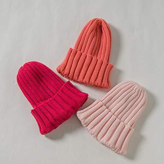 Plus Nao Strickmütze für einfarbiges warmes Rot Kinder, Babys, Jungen, Mädchen, Unisex, Gerippt, Schlicht, Farbe, -