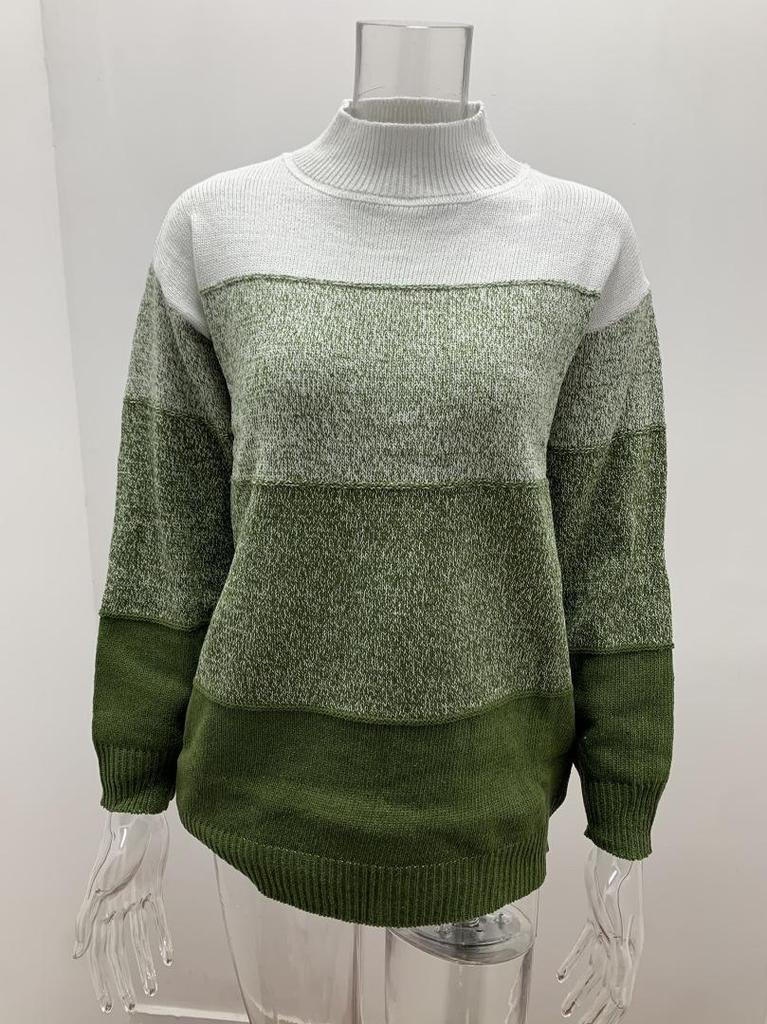 2020 Autumn New Women's Casual High Neck Striped Color Block Sweater