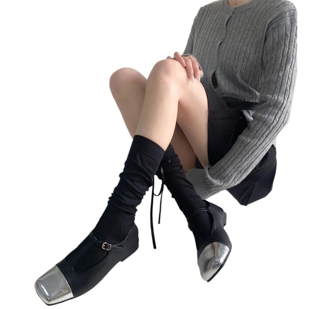 Solid Color Middle Tube Cotton Socks Women Cute Ribbon Bowknot Back Calf Socks