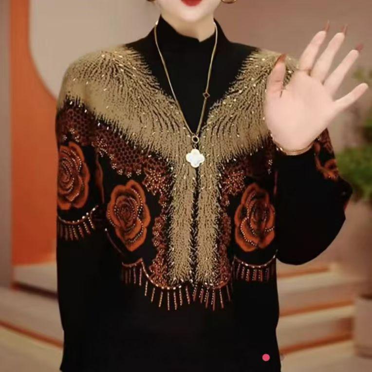 

Autumn/Winter Rose Jacquard Slimming Loose Fit Age-Reducing Top 2XL оранжевый