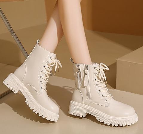 Women Platform Boots Short Plush Solid Color Lace Up Side Zipper Ankle Boots Winter Women Shoes 2026 Large Size 42 Ladies' Shoes