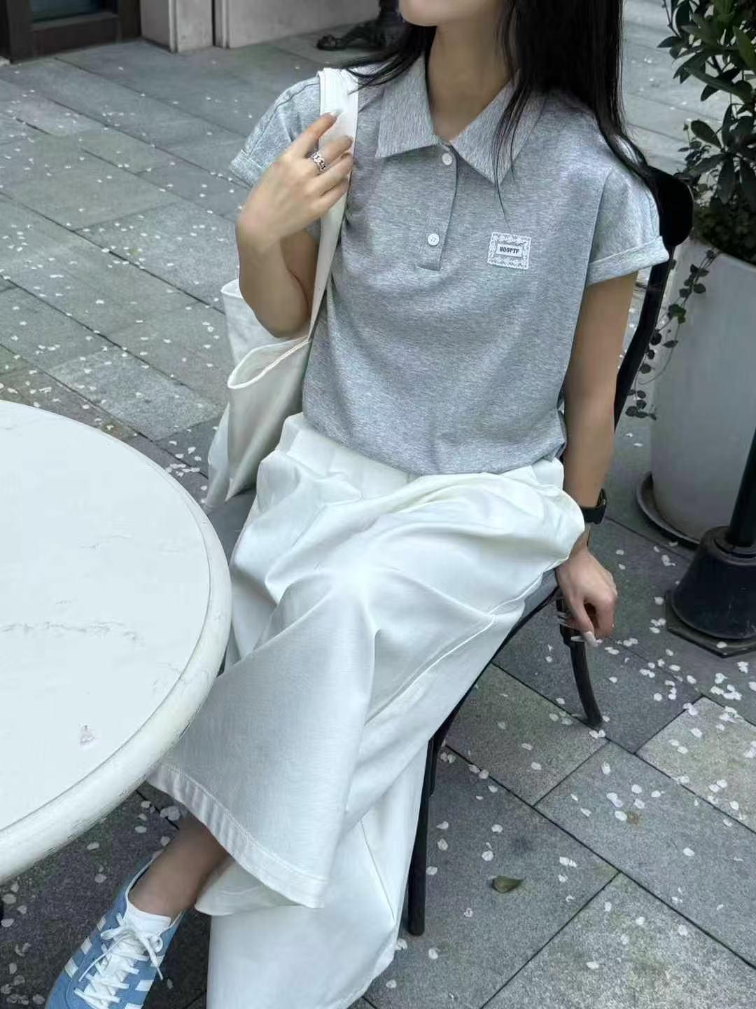 

2025 Весна Корейская Мода Свободная Приталенная Футболка Поло с Коротким Рукавом для Женщин Medium серый