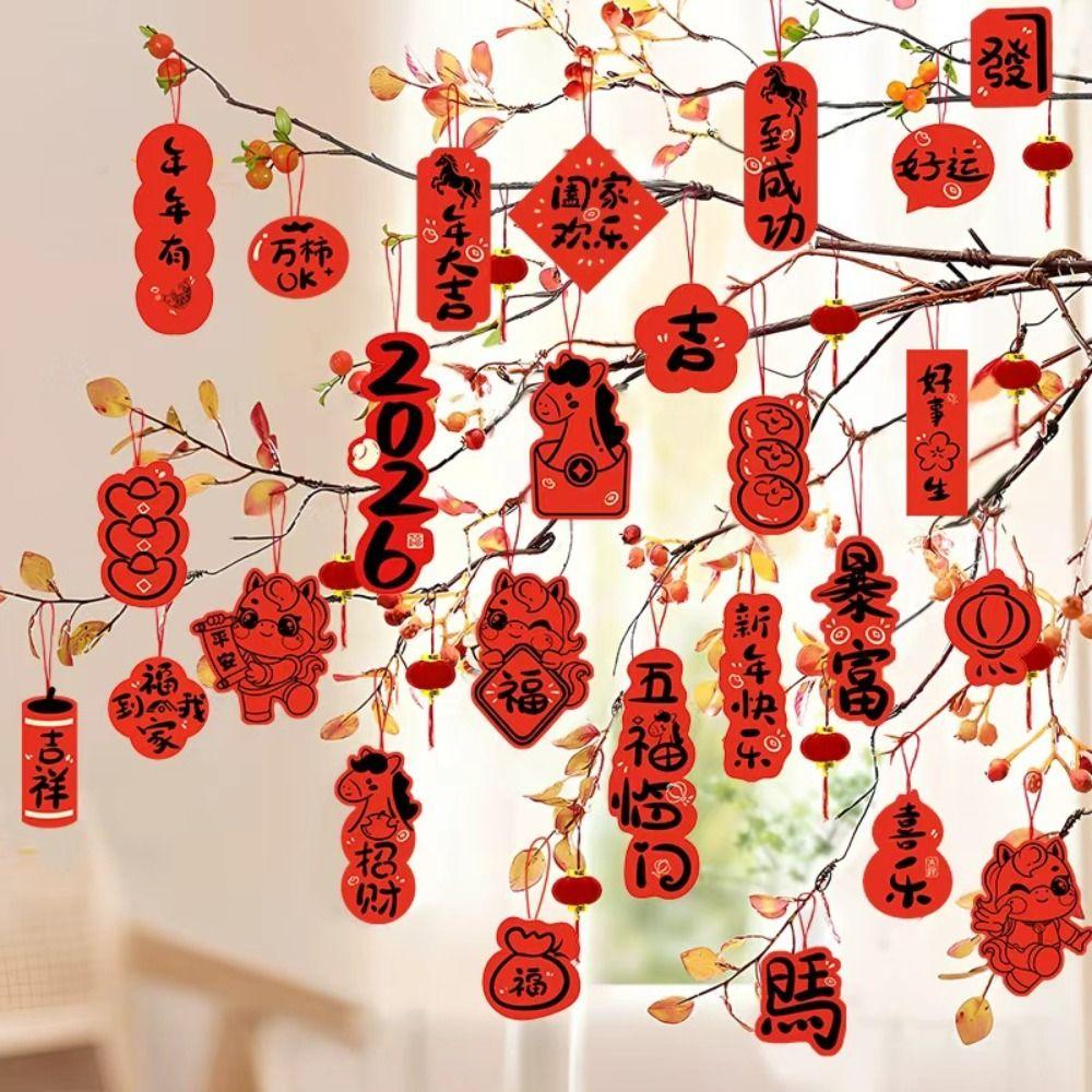 36Pcs Chinese Traditional New Year Potted Plant Decorations Spring Festival Reusable New Year Pendant Paper Atmosphere Layout