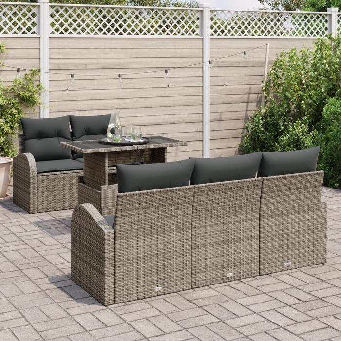 Ensemble de Canapé de Jardin 6 Pièces avec Coussins Gris Rattan Poly, Canapé de Jardin 2 Places avec Rangement &amp; Coussins 3357292