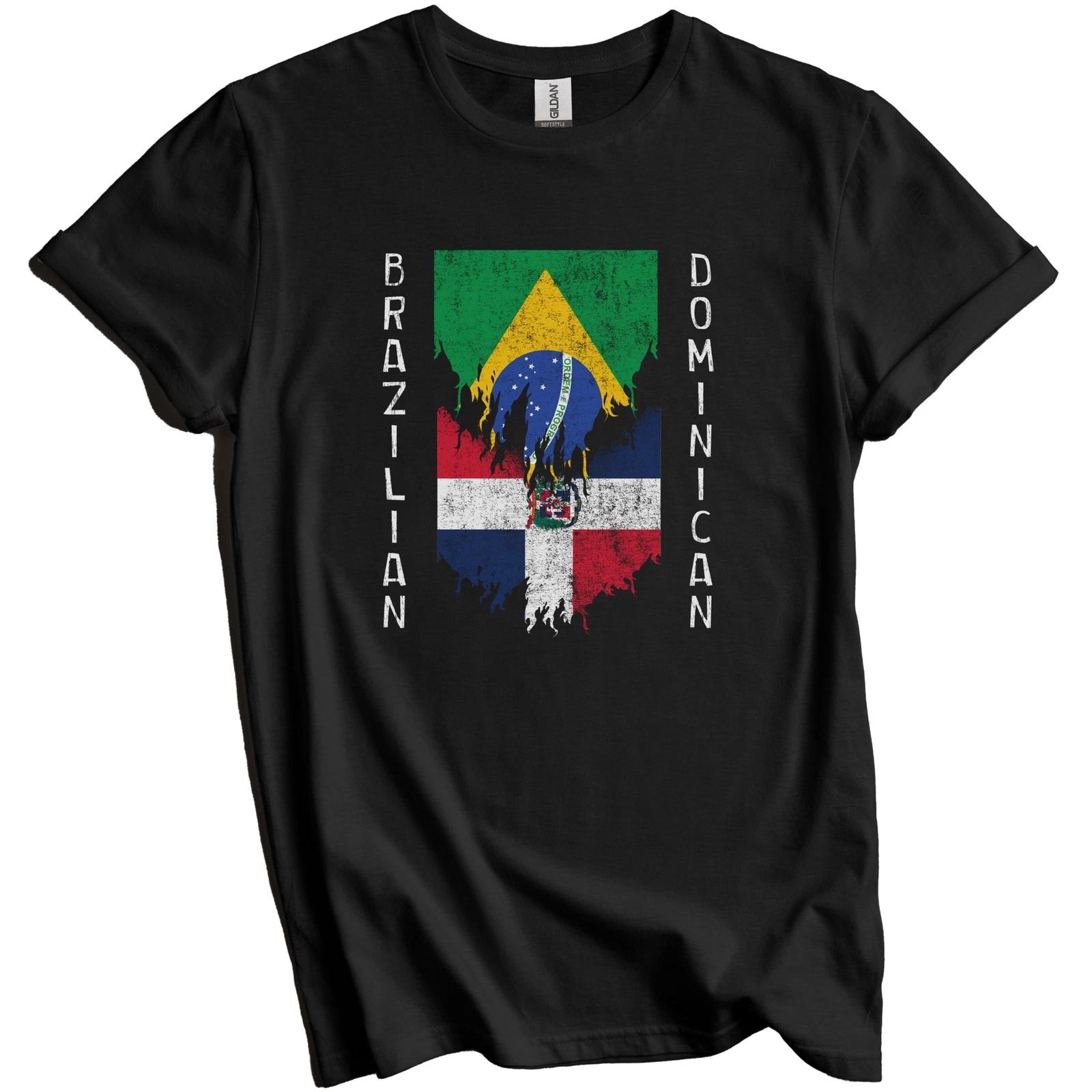 Brazilian Dominican Flags Ripped Torn Brazil Dominican Republic T-Shirt XL