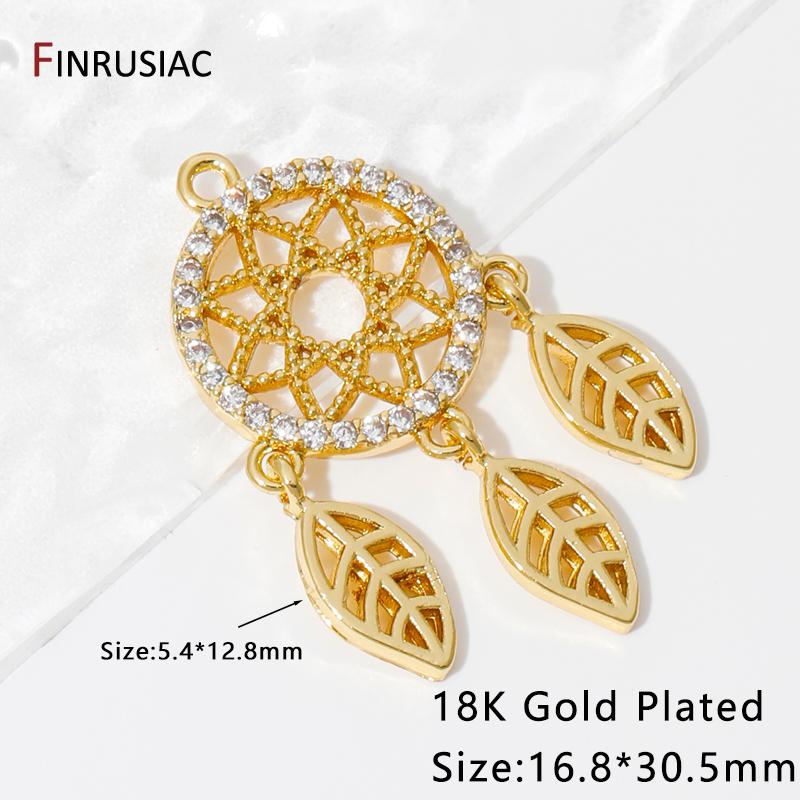 18K Gold Plated Brass Hollow Out Charms Pendants,Inlaid Zircon Leaf Pendant For DIY Neckalce Earrings Making Findings