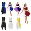 Womens Color Block Dance Dress Sleeveless Round Neck Design Asymmetrical Hem Performance Party Wear