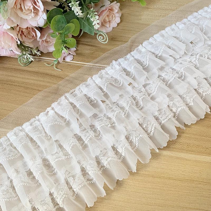 

Multi-layer leaf chiffon embroidery extended lace fabric DIY dress cuff skirt hem home textile curtain trim stitching material 1 yard