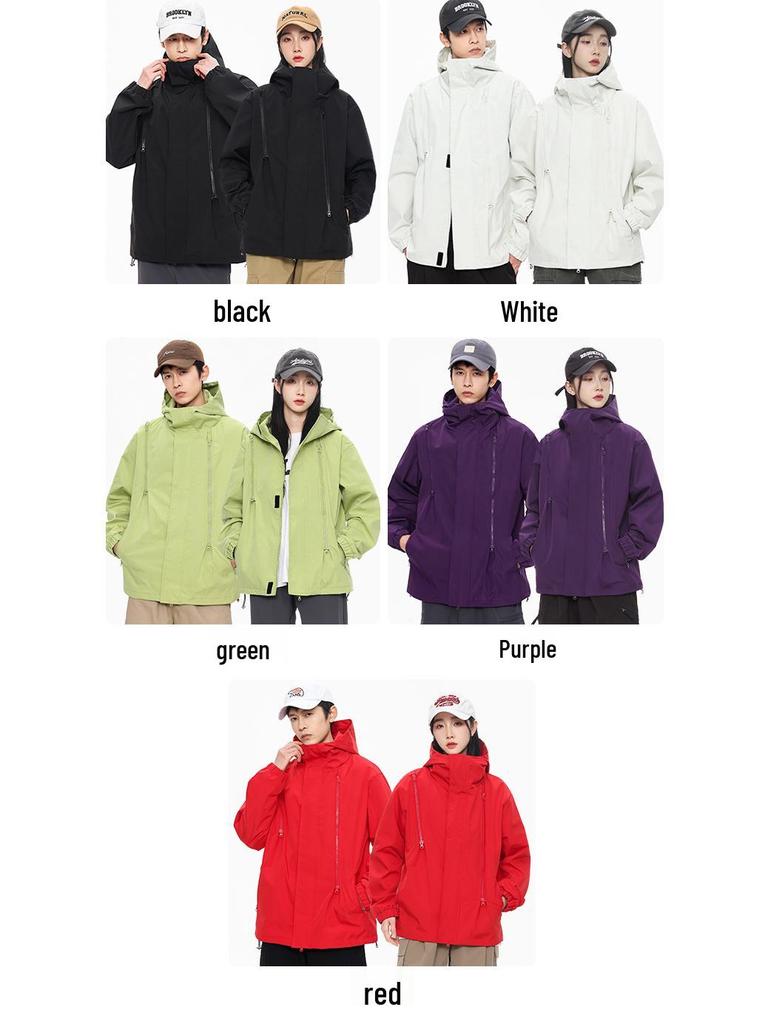 Casual Outdoor Hooded Windbreaker for Couples: Stylish, Three-Proof, Teen Mountaineering Jacket