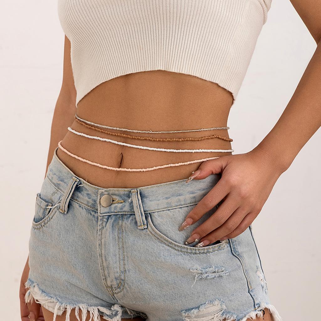 4Pcs Creative Boho Colorful Elastic Seed Beads Waist Belly Belt Chains for Women Summer Bikini Sexy Body Jewelry Y2K Accessories