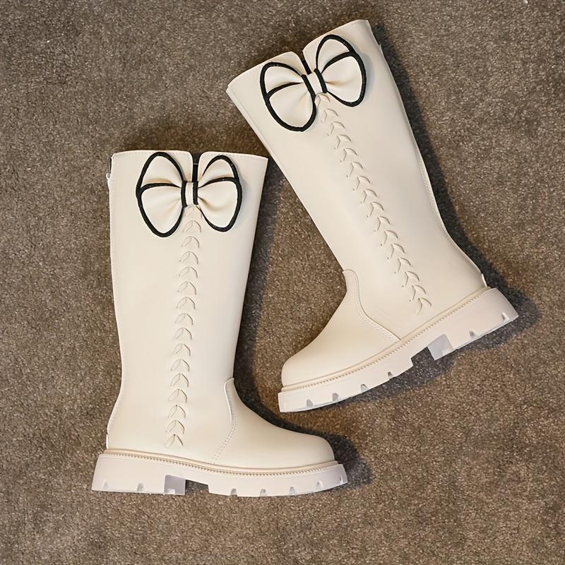 Girls High Top Winter Boots Bow Detail Slip Resistant Rubber Sole Zipper Closure Warm Fabric Lining