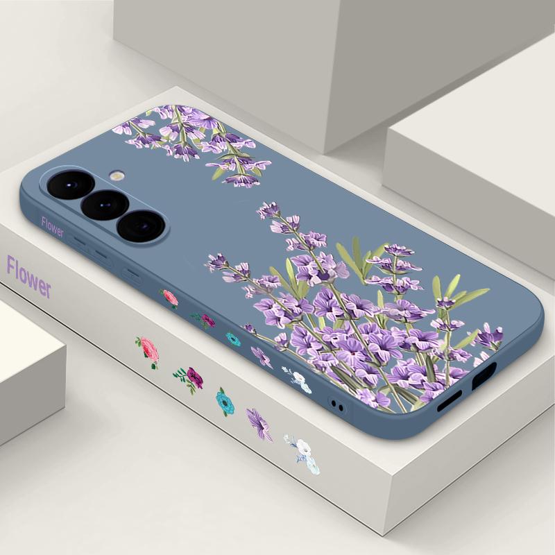 Floral Print Soft Matte Case Cover For Samsung S25 Ultra S24 FE S23 A56 A36 A16 A55 Lens Protection TPU Lanyard Shockproof Silicone Slim Phone Shell