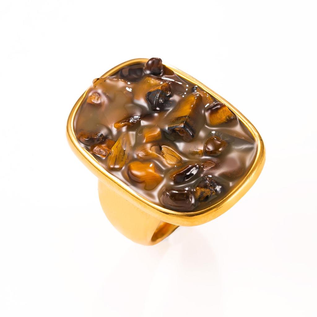 18K Gold-Plated Stainless Steel Ring with Natural Stone