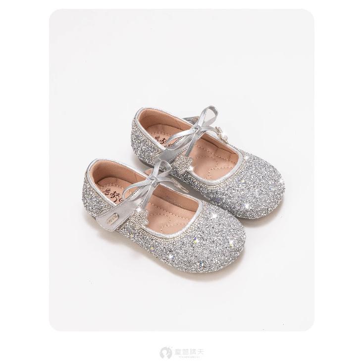 Girls' Princess Shoes Spring New Children's Crystal Shoes Baby Little Leather Shoes Elsa Shoes Soft Sole Flats