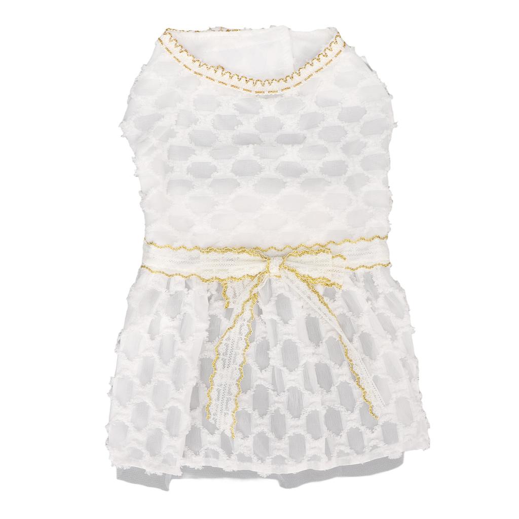 Princess Dog Dress Cute Soft Elastic Lightweight Breathable Puppy Bow Dress for Pet Outfits White