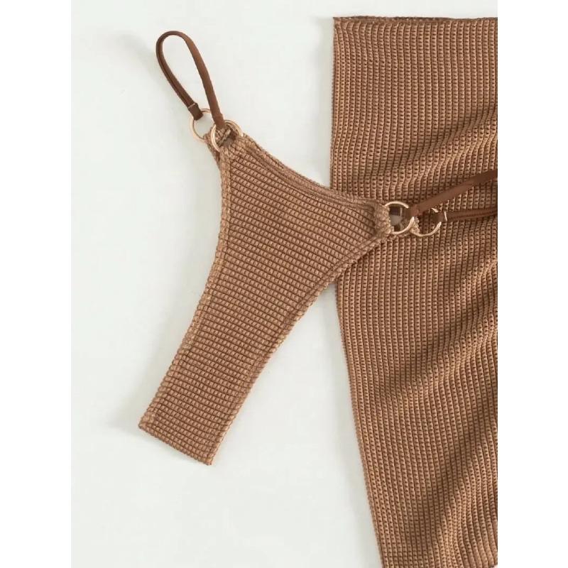 Sexy Brown Bikini Set 2025 Women Halter Push Up Bra Skirt 3 Piece Swimsuit Summer Bathing Suit Cover Up Thong Swimwear Biquini