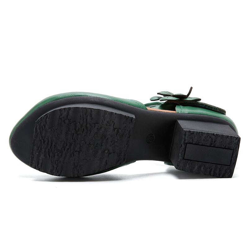 Fashion GKTINOO 2025 New Women Sandals Summer Genuine Leather Flowers Handmade Sandals Retro Style Round Toe Middle Heels Women's Shoes