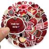50 Red Retro Graffiti Stickers Decorate Guitar Notes Suitcase DIY Waterproof