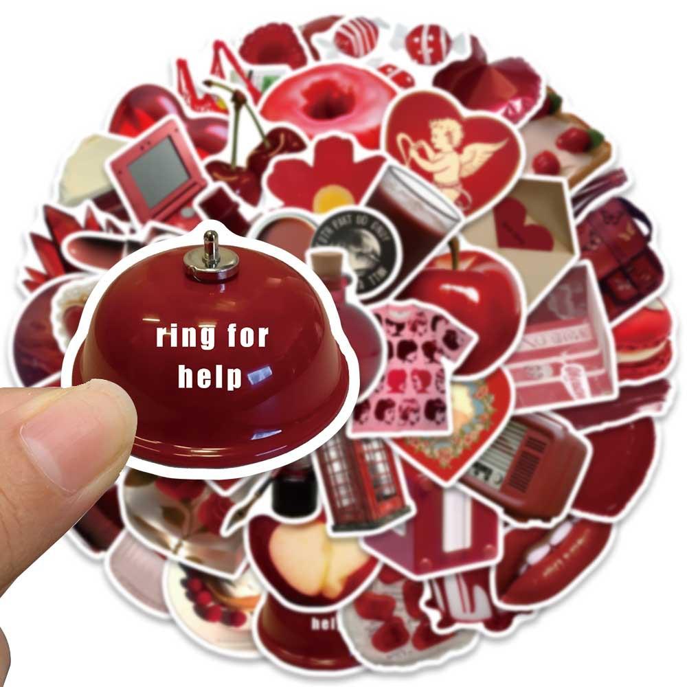 50 Red Retro Graffiti Stickers Decorate Guitar Notes Suitcase DIY Waterproof