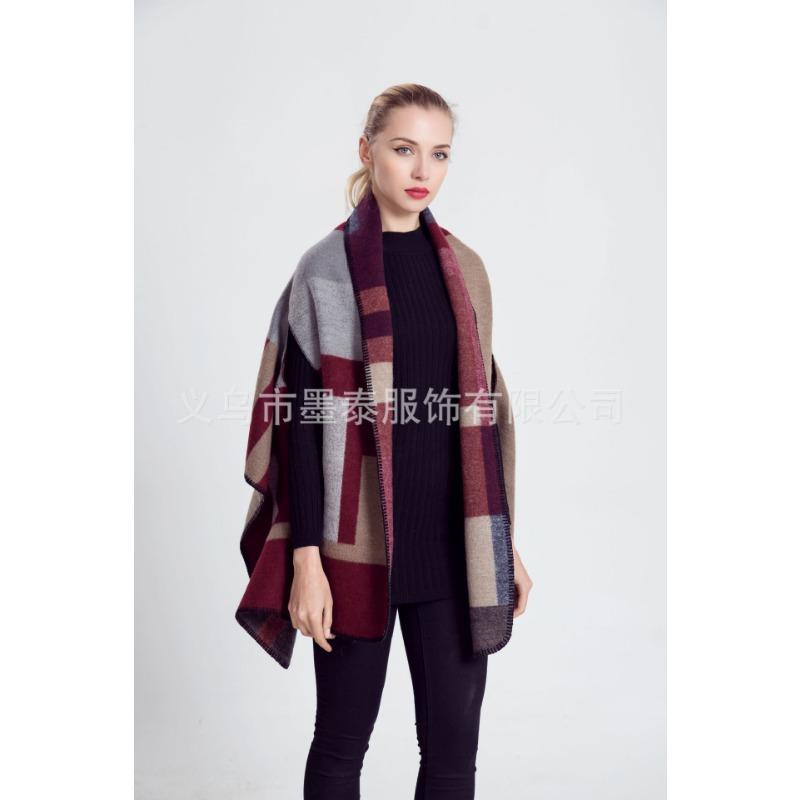 Autumn Winter European American Plaid Open Arm Shawl Scarf