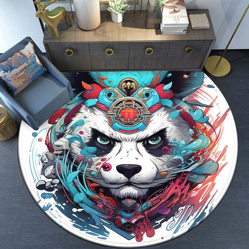 Fashionable circular carpet - washable, with bright animal print designs for kitchen, bedroom, and living room decorations